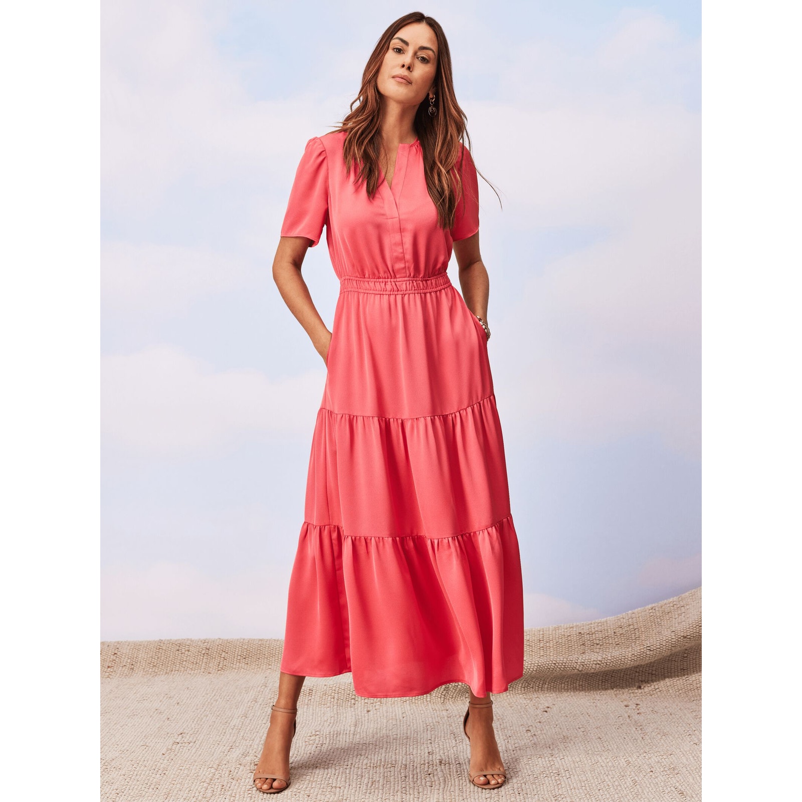 Nic + Zoe Daydream Midi Dress In Coral, Sz L -- Nwt